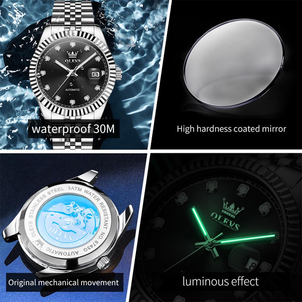 OLEVS 6743 Automatic Man Watch Original Luxury Brand Mechanical Watch Auto Date Waterproof Luminous Stainless Steel Men's Watch