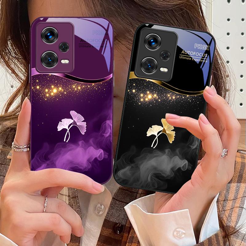 Lila Rauch Ginkgo Blätter Für Xiaomi 14 Ultra 13 Lite Redmi Note 13 11 Pro 12 Plus Poco X6 3 Pro F4 6 GT Gehärtete Handyhülle