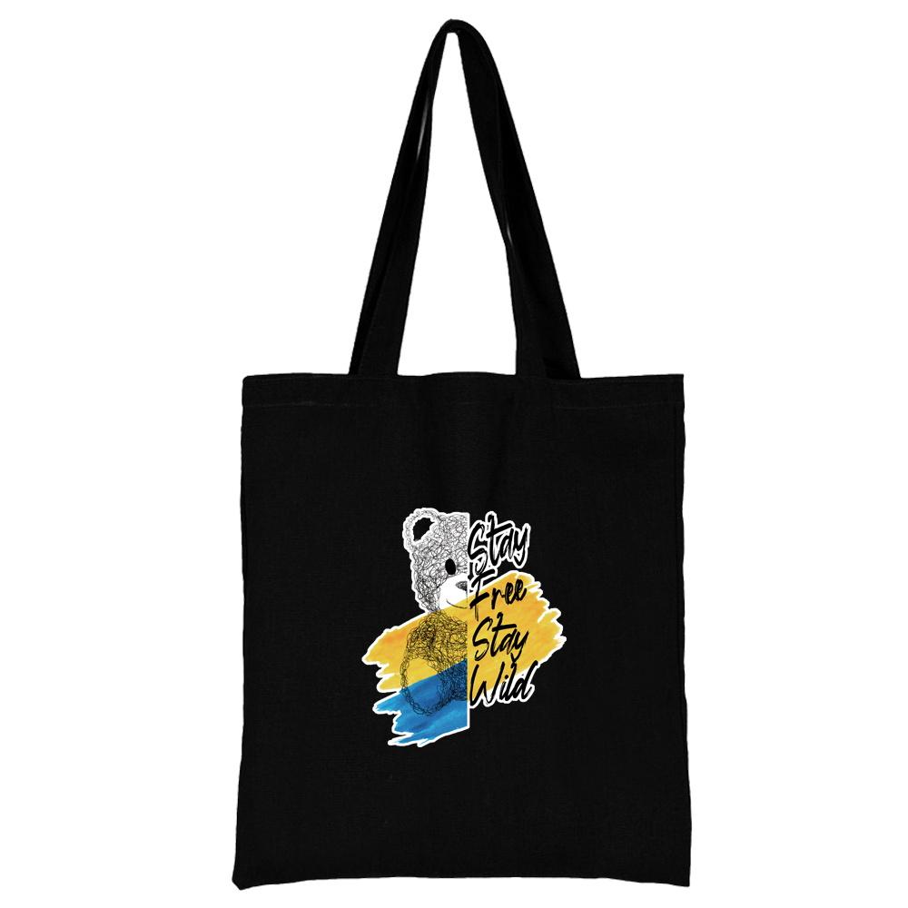 Summer New Teddy Bear Series Canvas Tote Bag Harajuku Style Black Printing High Capacity Shoulder Bag Fashion Shopping Bags