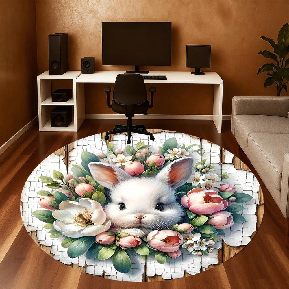 1pc Rabbit Flowers Round Chair Mat Office Area Rug - Non-Slip, Floor Mat for Office, Bedroom, Ideal Home Decor Gift C0112082