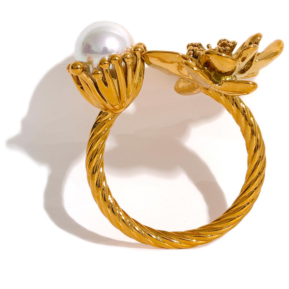 

Yhpup Stainless Steel Fashion Charm Flower Ring for Women Personality Statement Finger Gold Color Waterproof Jewelry Accessories 7