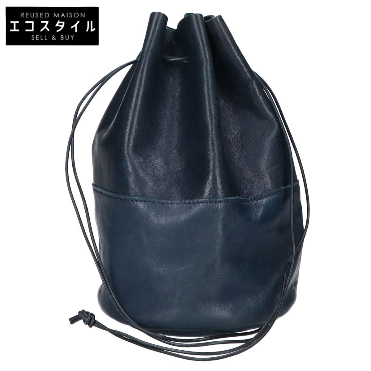 

ARTS&CRAFTS Leather Drawstring Pouch M/ Handbag NavyUsed