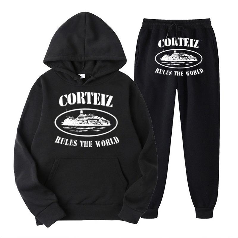 Cortiz Sportswear Tuta da Jogging da Uomo con Stampa Alfabetica Felpa con Cappuccio Y2K Pantaloni da Tuta Larghi con Cappuccio