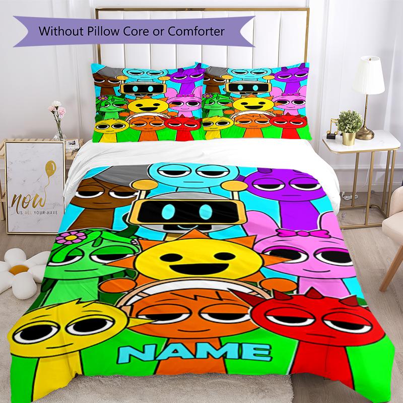 3pcs Custom Name Sprunki Bedding Set Duvet Cover Closure Includes 1 Duvet Cover & 2 Pillowcases, Soft and Comfortable for All Seasons.
