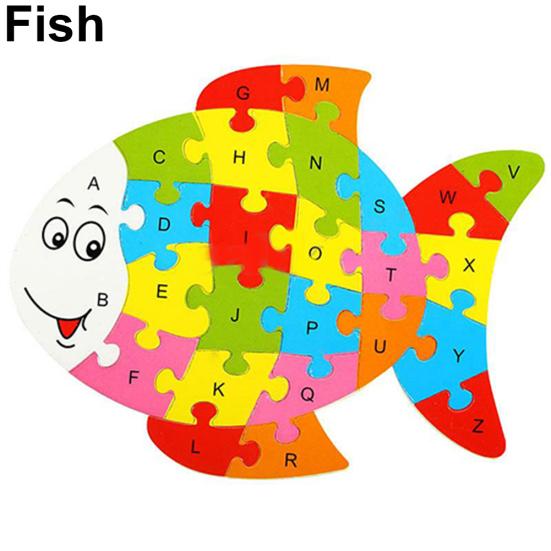Fashion Wooden Animal Alphabet Lettter Puzzle Kids Educational Developmental Toy