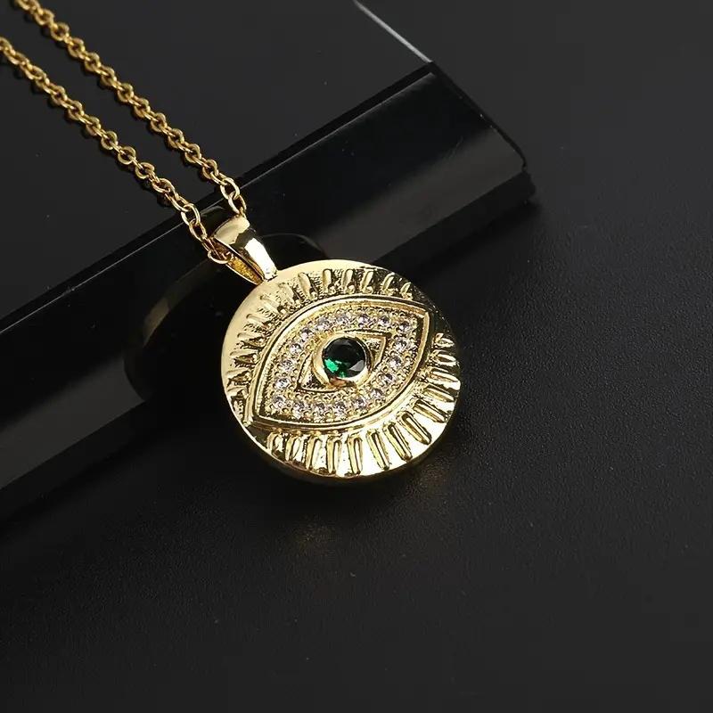 Huitan Hip Hop Green Evil Eye Design Pendant Necklace for Women Rock Style Girls Neck Accessories Gold Color Luxury Neck Jewelry