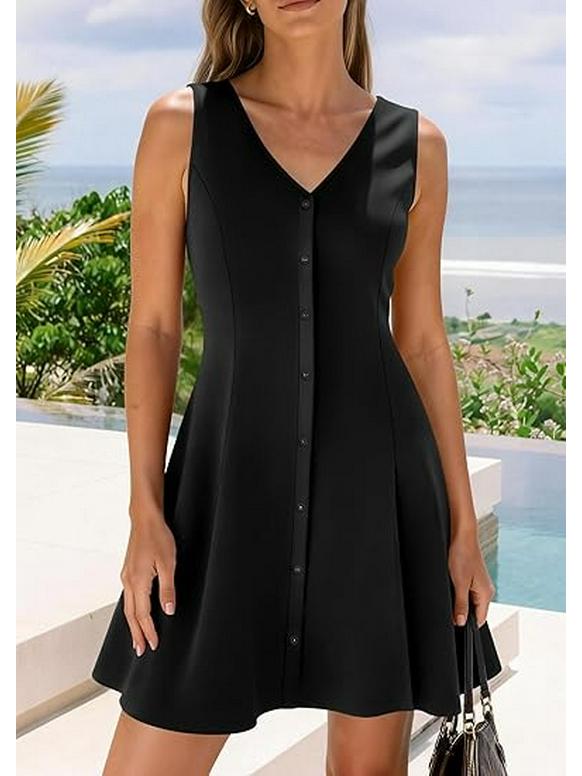 Women's Sleeveless V-neck A-line Summer Beach Dress