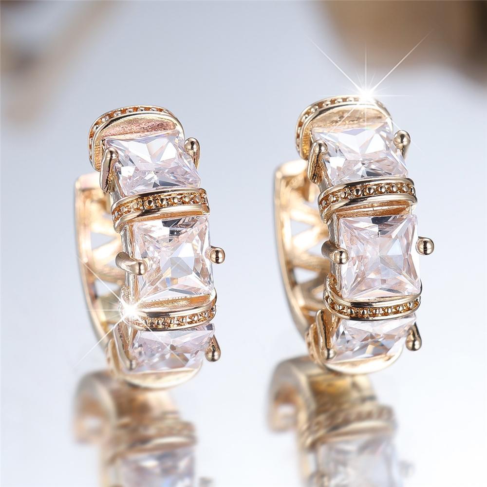 Шарм Женские Белые Квадратные Циркониевые Серьги-Кольца Модные Золотого Цвета Свадебные Для Женщин белый