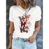 Santa Claus Novel H Letter Snowman Reindeer Graphic Breathable Print Round Neck Short Sleeve Christmas T-Shirt Casual Shirt New Women's Holiday Top