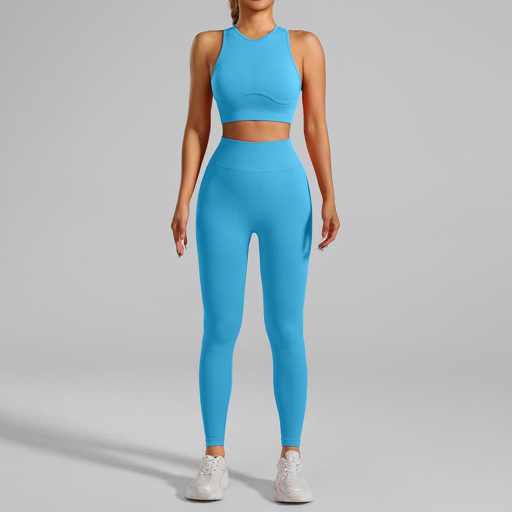 European & American Seamless Ribbed Yoga Suit: High-Intensity Running Fitness Vest & Bra Set