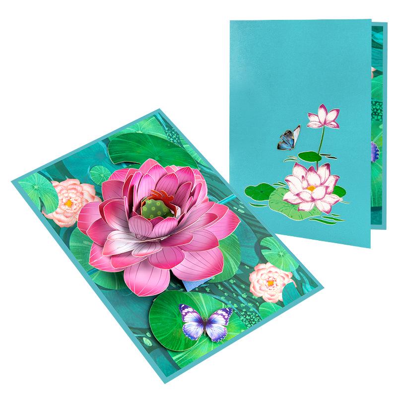 Creative 3D Pop-up Greeting Card for Teacher s Day and Mother s Day with Pond Lotus Design