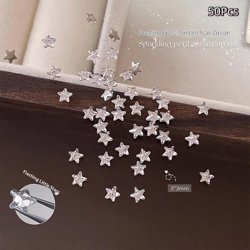 

50Pcs Star Zircon Nail Rhinestone Nail Art Charm Sparkle 3D Nail Rivet Flat Bottom Nail Decoration Parts Diy Manicure
