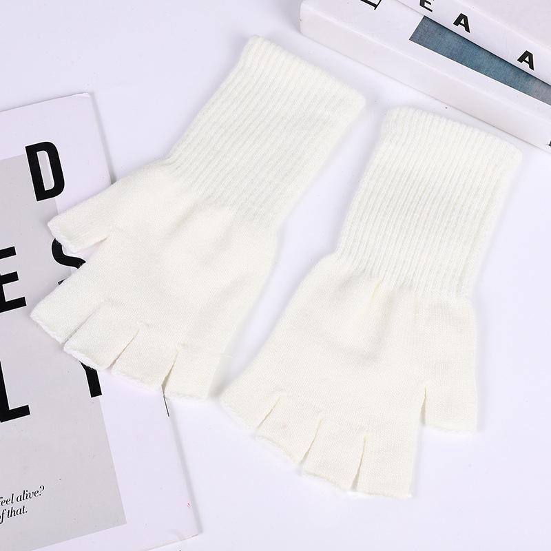 Black Gloves Autumn Winter Fashion Keep Warm Knitted Half-Finger Gloves Unisex