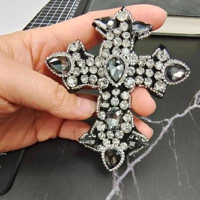 Fashion Cross Rhinestone Beaded Patches for Clothes Sew On Parch Badge Applique Embroidered Parches