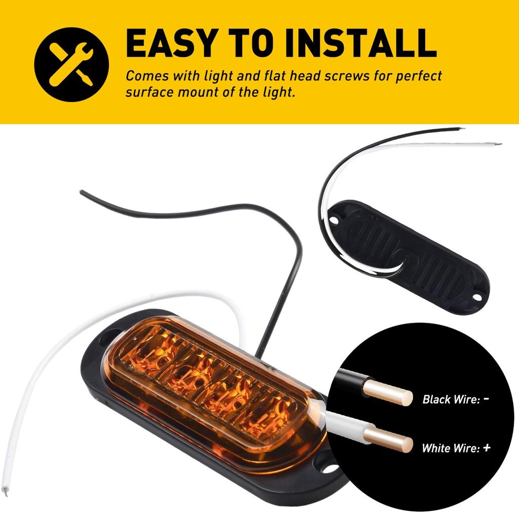 2xRed 2xAmber 4-LED Side Marker Lights Clearance Light for Truck RV Trailer 12V