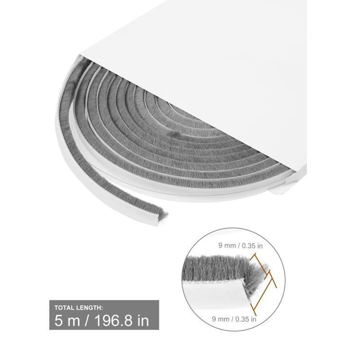 Joint d'étanchéité auto-adhésif 5 m x 9×9 mm - Bande isolante porte et fenêtre, gris