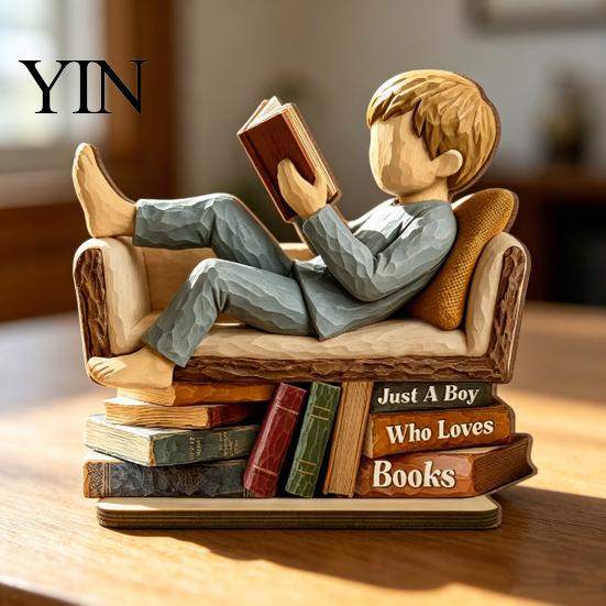 Bücherliebhaber Home Office Dekoration Frau liest Buch Holzschild, Nur Ein Mädchen/Junge Der Liebt Statue für Exquisite Dreidimensionale Holz Dekoration