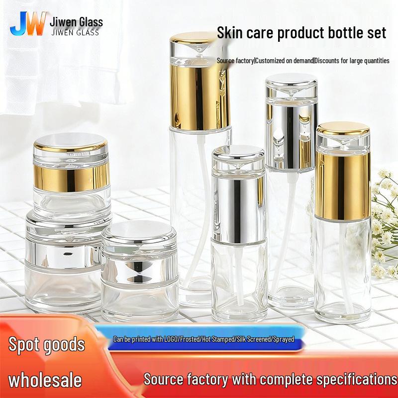 Transparente Glas-Hautpflege-Flaschen-Set: Augencreme, Gesichtscreme, Lotion Spender, Toner Sprühflasche
