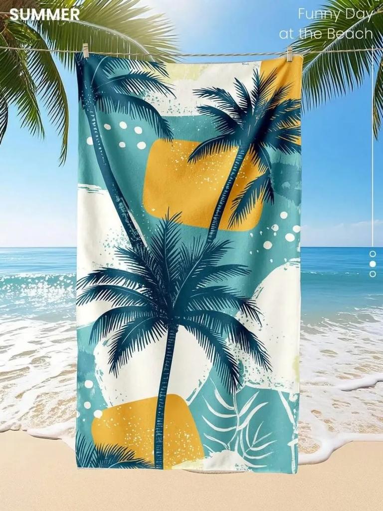 Modern Geometric Palm Microfiber Beach Towel, Aesthetic Coastal Bath Towel, Oversized Soft Picnic Blanket Wall Tapestry Gift