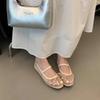 2025 Fashion New Mesh Upper Round Head Bow Tie Shoes for Women One Kick Outdoor Daily Commute Rhinestones Women's Flats