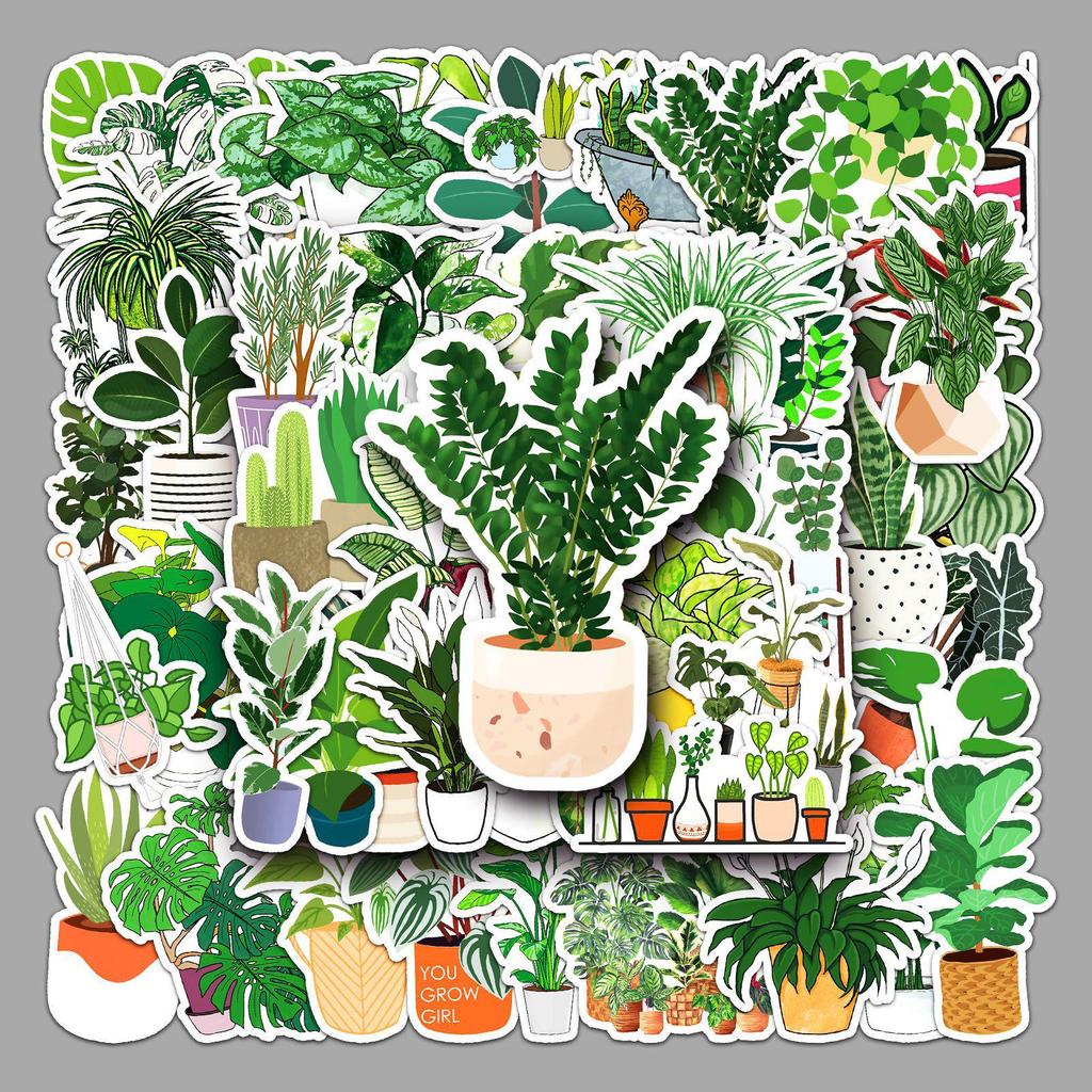 50 Green Plant Graffiti Stickers: Fresh, Creative, DIY Waterproof Set for Skateboards, Phones, and Luggage