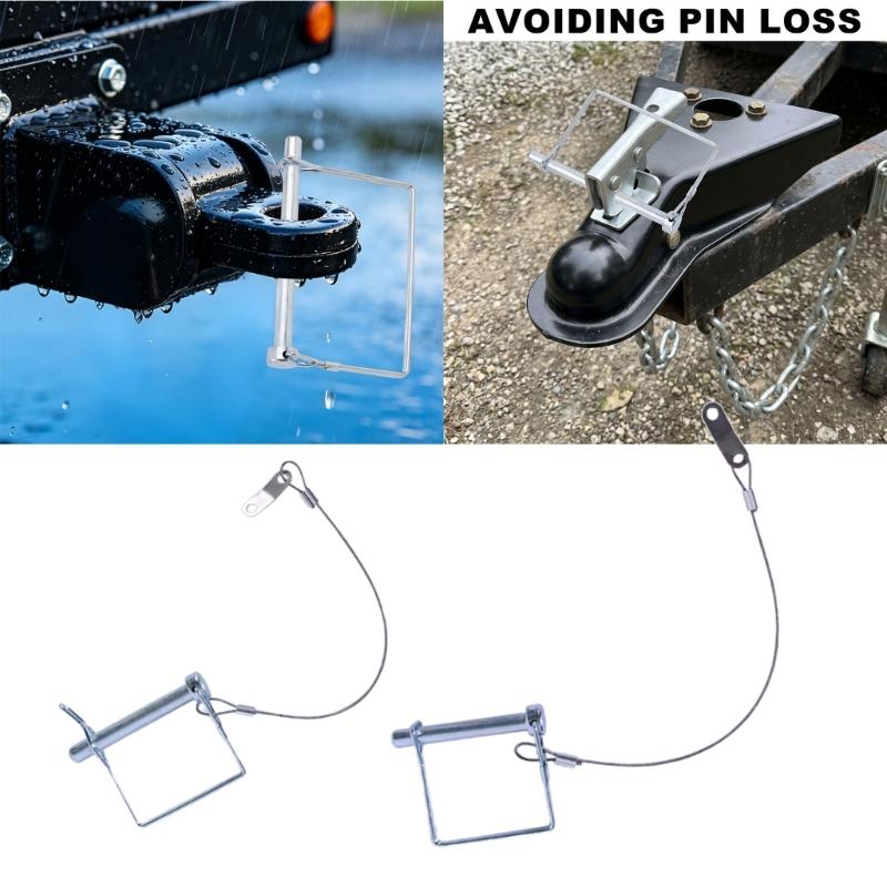Trailer Retaining Pin Set with Spring Clip Lock and Wire Lanyards, 3 Piece Metal Hardware for Travel Towing Use