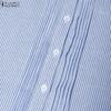 ZANZEA Women Casual Round Neck Loose Long Sleeve Stripe Dress