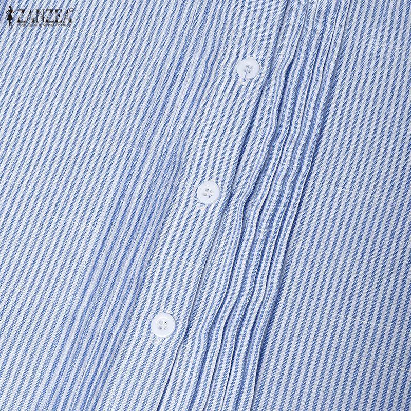 ZANZEA Women Casual Round Neck Loose Long Sleeve Stripe Dress