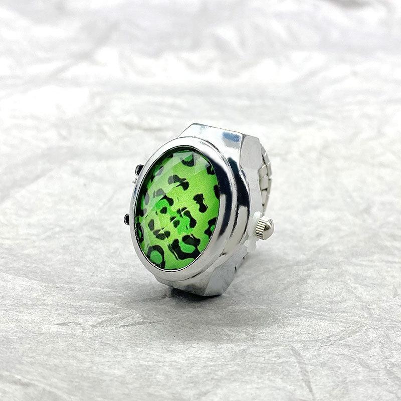 Finger Ring Quartz Watch Charm Opal Inlay Stainless Steel Elastic Band