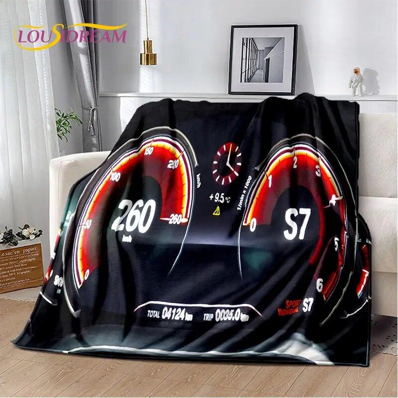 3D-Rennwagen-Armaturenbrett, weiche Plüsch-Steppdecke, Flanelldecke, Überwurfdecke für Wohnzimmer, Schlafzimmer, Bett, Sofa, Picknick-Abdeckung