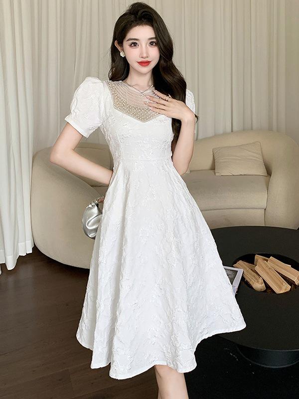 

Summer Niche Beaded Jacquard French Retro Pocket Dress M