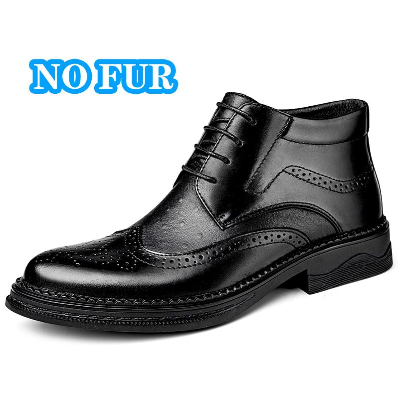 Fashion Top Quality Men Ankle Boots New Arrival Elegantes Male Brogue Shoes Luxury Formal Dress Footwear Classic Winter Plush Snow Boots