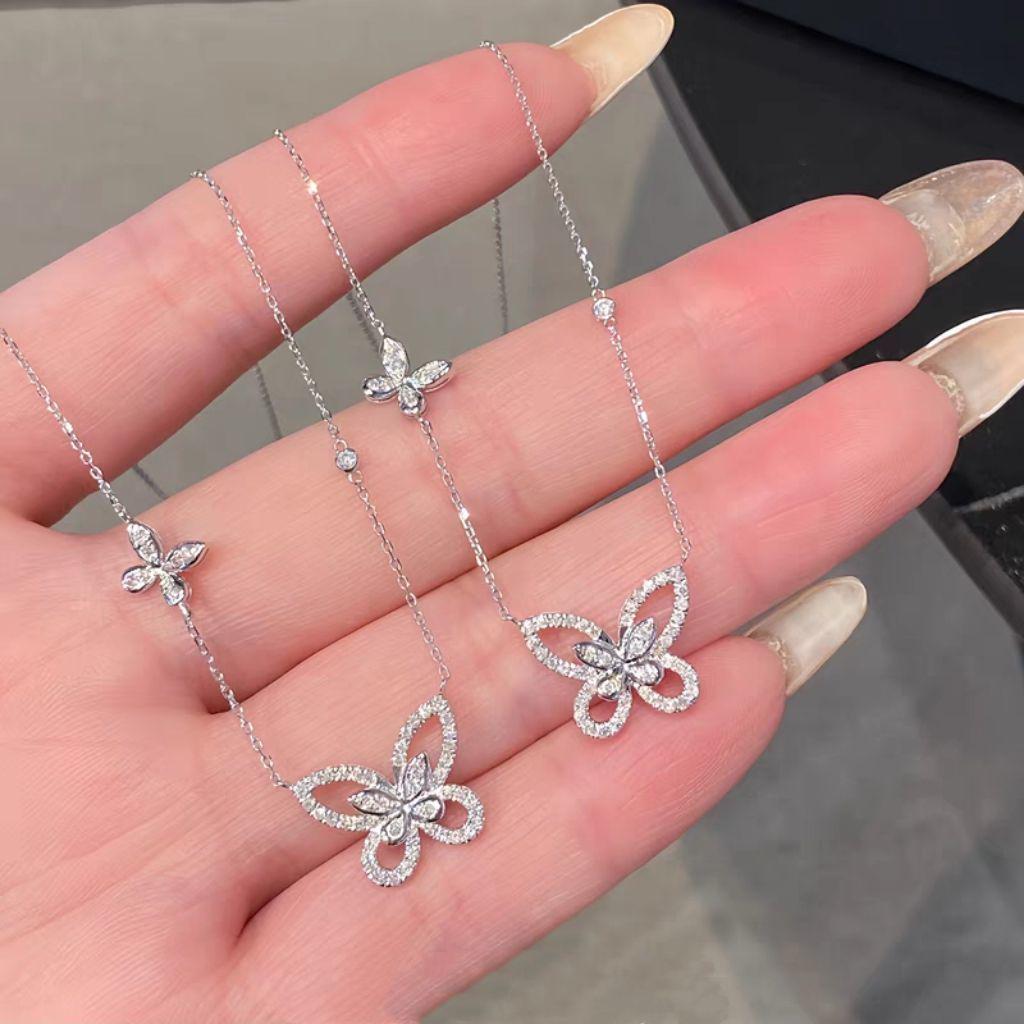 High-Quality Moissanite Silver Double Butterfly Necklace for Women - Ideal Qixi Gift