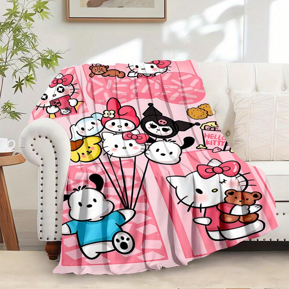 

1pc Hello Kitty Flannel Blanket for All Ages, Suitable for All Family, Seasonal Universal Comfortable Machine Washable, Available in Multipl 130x150cm