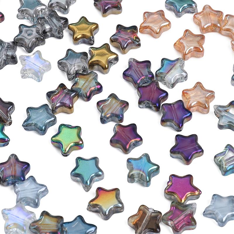 10 stk Pentagram krystallglassperler belagte fargede løse avstandsperler for DIY-kjede armbånd smykker