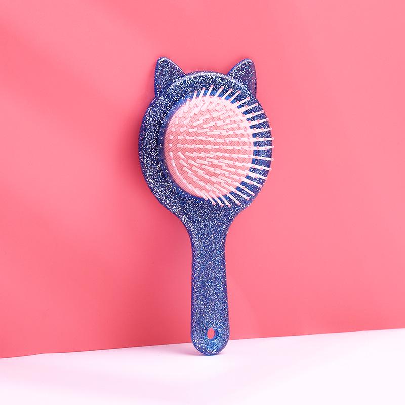 Women's Black Cat Ear Cushion Massage Comb – Portable, Smooths Hair