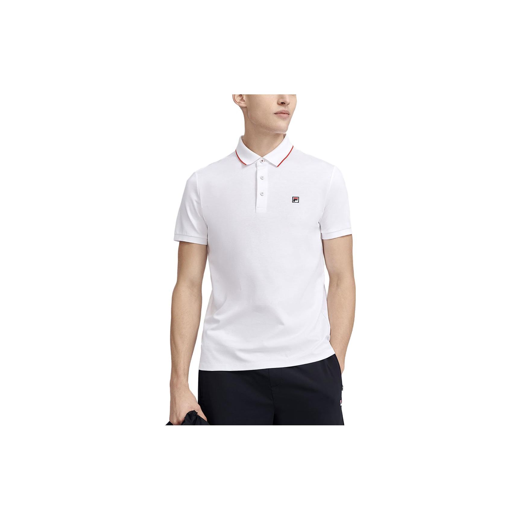 

FILA Logo Print Casual Knit Polo Shirt Short Sleeve Men Polo Shirts White F11M321106AWT