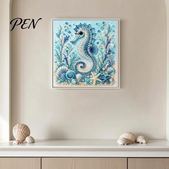 Handmade Beach House Decor Ocean Faux Pearl Painting Kit, Marine Life 3D Art DIY Beginner Friendly Kit Sea Turtle Fish Picture Craft Set for