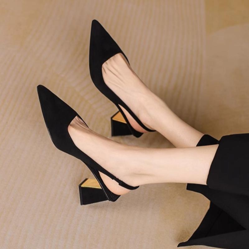 Black Sandals Women Summer New Fashion Women's Pointed Square Heel Sandals Pumps Women Shoes Office Dress Shoes Sexy High Shoes