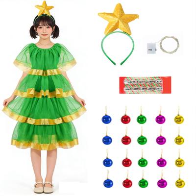 TUAHOUS Christmas Tree Cosplay Dress, 5-Piece Set, Girls' Christmas Tree Costume, Adult Costume, Events, Costumes, Banquets, Photo Shoots, Parties,