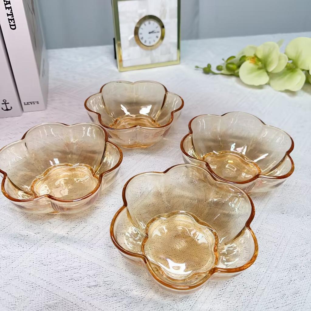 Jantarově zbarvená miska z okvětního skla Hodná Instagramu Domácí potřeby Salátová mísa a Dezertní miska