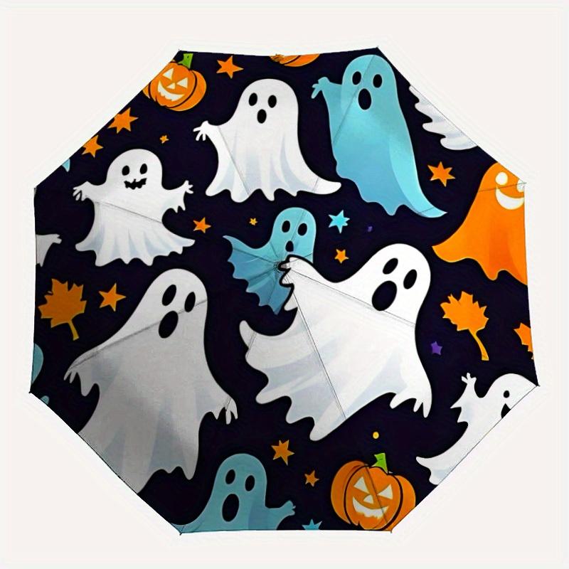 

1pc Halloween Ghosts Automatic Folding Umbrella - 8-Rib Iron Frame, Windproof, Portable Sunshade with Plastic Handle for Travel & Outdoor Ac