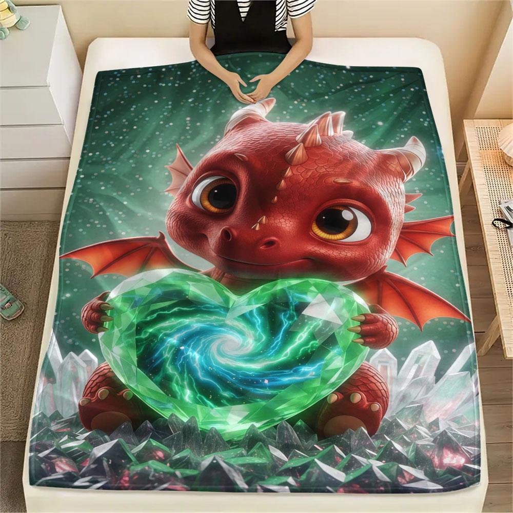 1Pc LovingDragon Print Flannel Blanket, High quality Comfortable for All Seasons, Home Decor, Warmth and Comfort, Perfect for Christmas Gifts