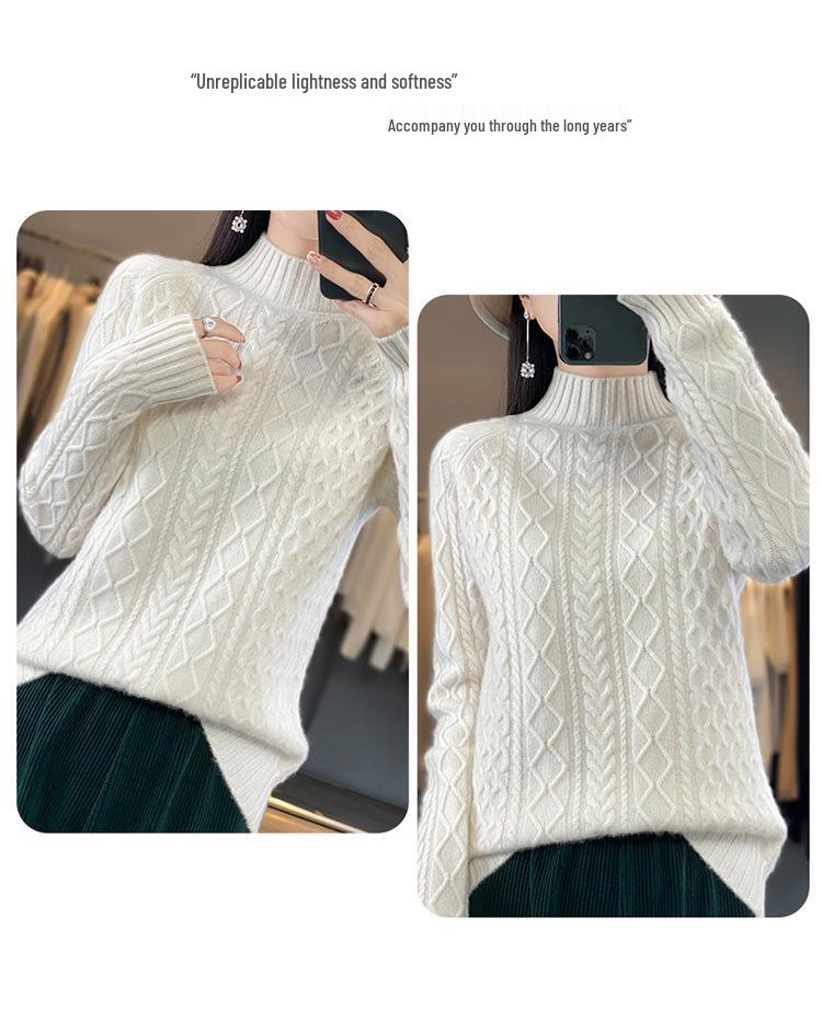 2023 Women's Cashmere Wool High Neck Thick Knit Sweater