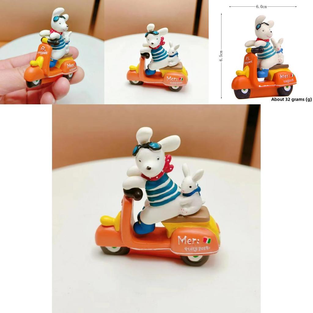 Resin Cartoon Dog Rabbit Miniature Ride Motorcycle For Desk Decor And Gift Giving