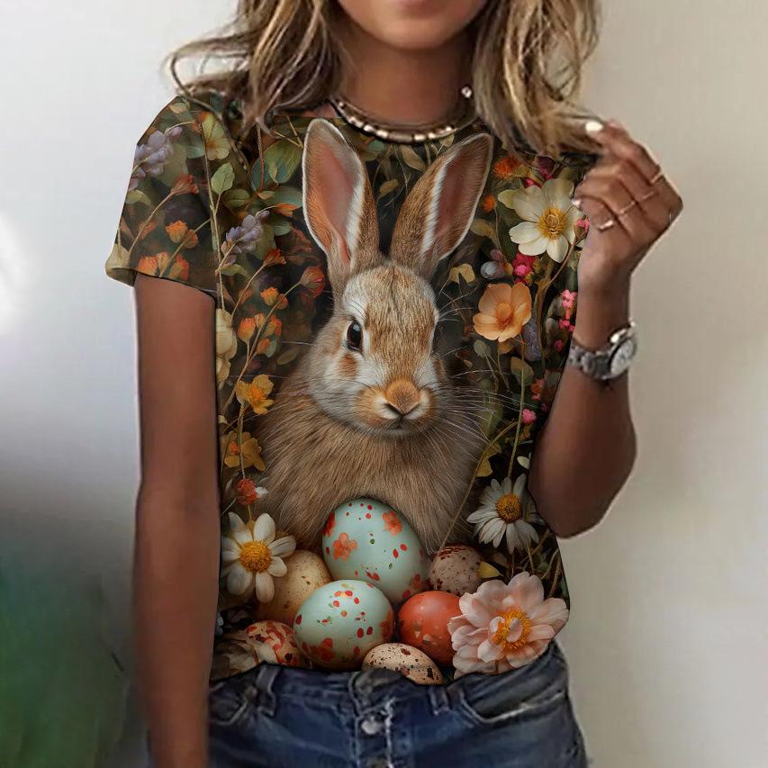 Floral Comfortable Stylish Simple Cartoon Short Sleeve T-Shirt Women's Digital Printing Slim Top