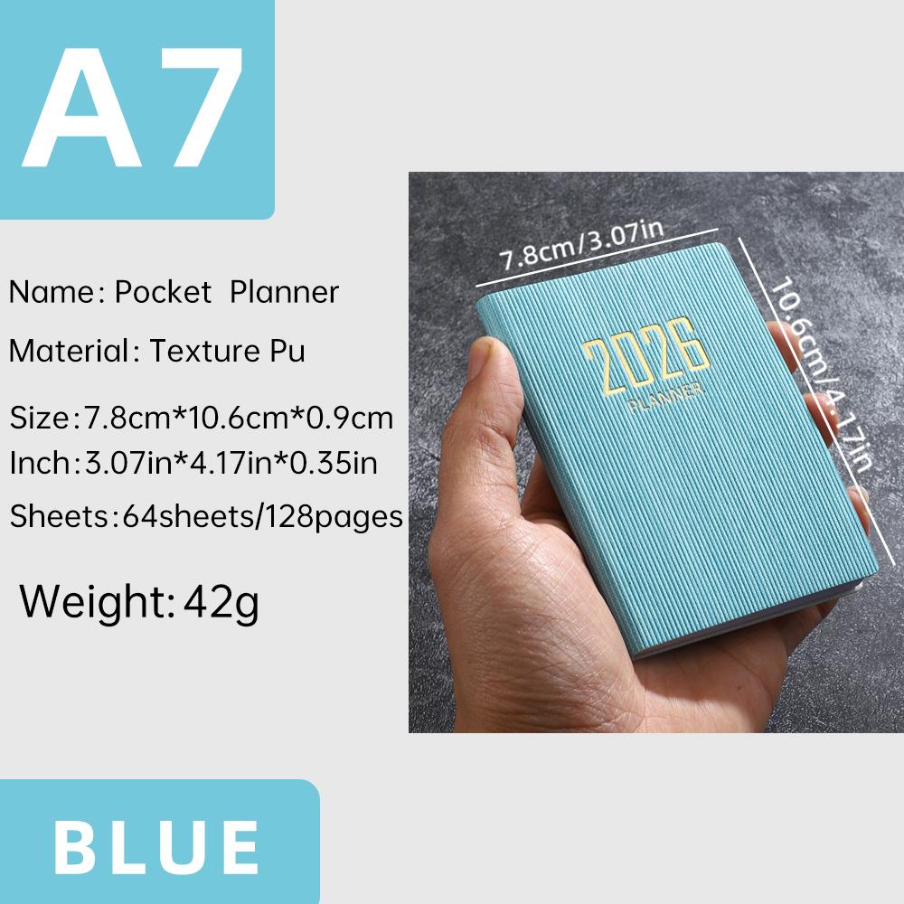 A7 specification 2026 English planner book, mini portable pocket daily schedule book, 64 sheets 128 page thin weekly calendar