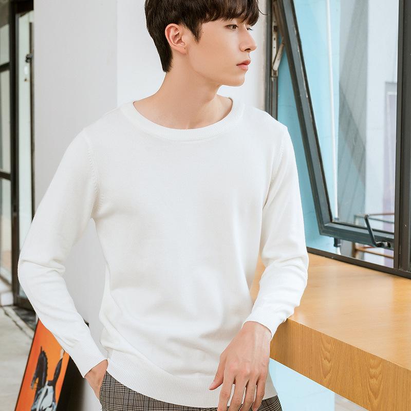 

Мужской модный вязаный свитер с круглым вырезом, елочка, осень-зима, свободный, однотонный, вязаный, простой, повседневный, для ношения под низ, больших размеров S