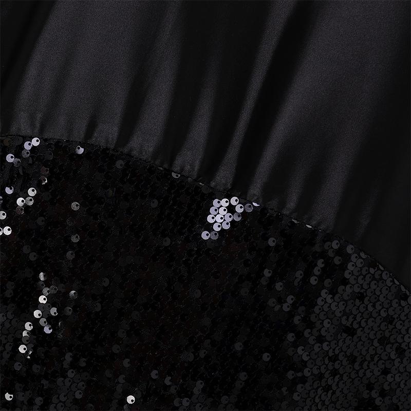 Oversized Women 3/4 Sleeve Glitter Sequin Patchwork Casual Baggy Maxi Kaftan Dress