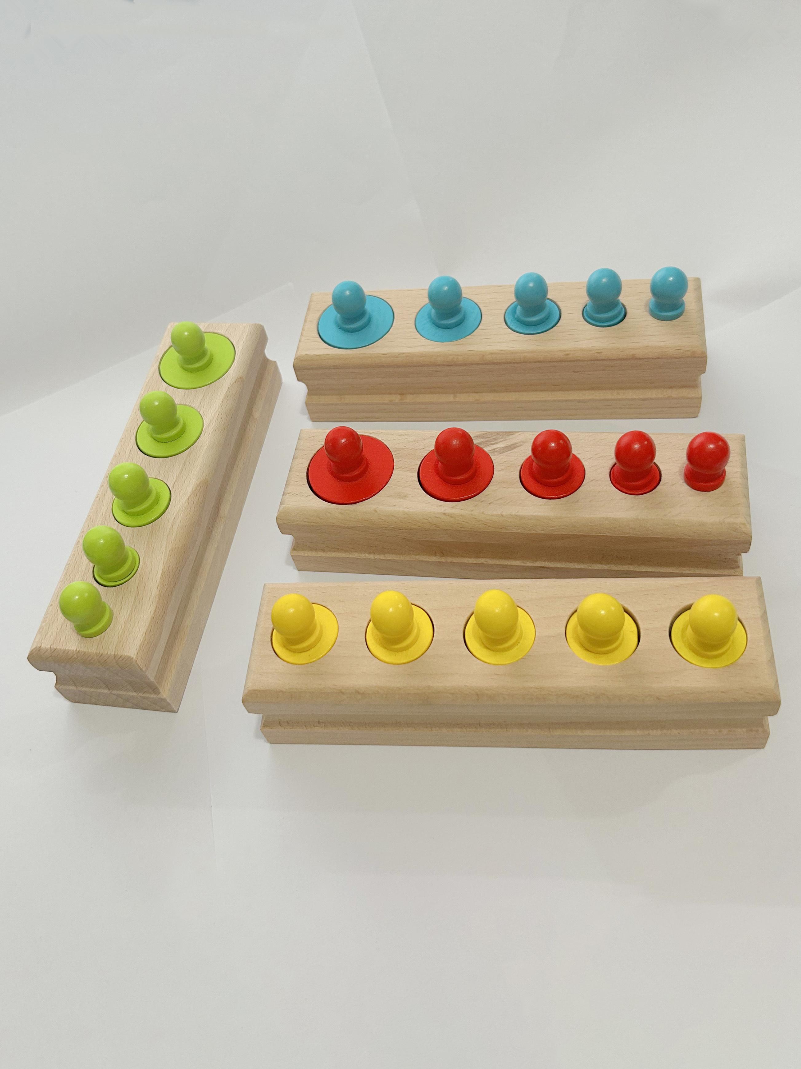 

4-color Wooden Building Blocks, Cylindrical Socket Building Block Set, Shape and Size Recognition, Color Cognition Toy, As Gift разноцветные